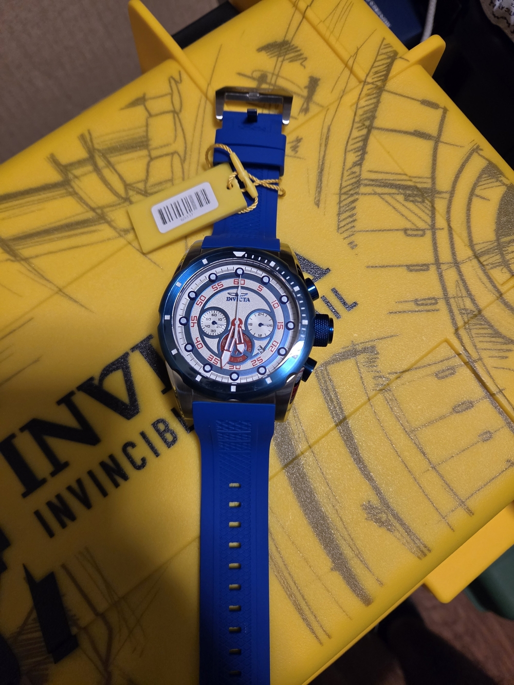 Invicta Blue Silicone Strap Chronograph with White Dial and Red Accents
